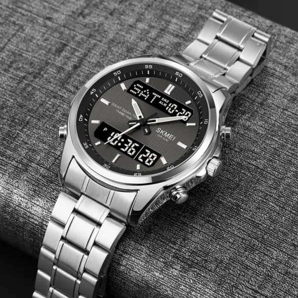Skmei 2049 Analog Digital Dual Display Men's Watch – Dial Color: Black, Strap Color: Silver – View 4