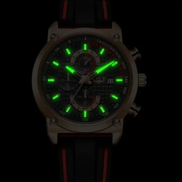LIGE 10004 Silicone Strap Quartz Analog Premium Sporty Men's Watch – Dial Color: Rose, Strap Color: Black – View 3