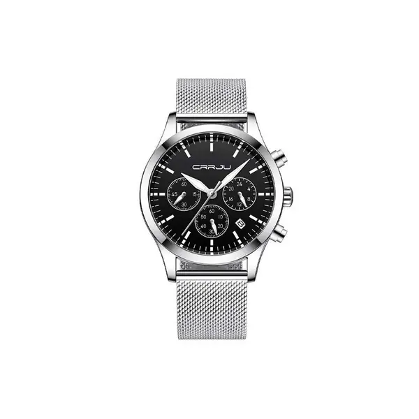 CRRJU 2288 Dive into Luxury Mesh Stainless Steel Casual Men's Watch – Dial Color: Black, Strap Color: Silver – View 1