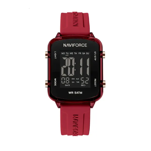 Naviforce 7120 Silicone Strap Multi-Functional Sport Fashion Digital Women Watch – Dial Color: Black, Strap Color: Red – View 1