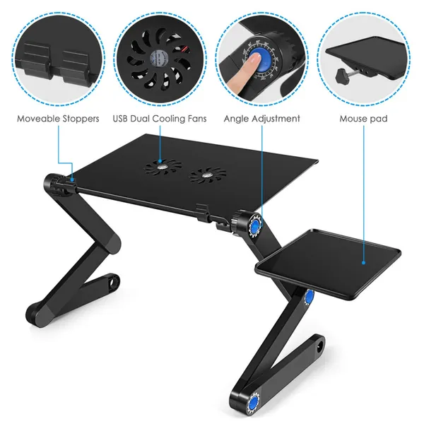 Laptop Table T9 Aluminium Alloy Surface USB Cooling Fan – View 3
