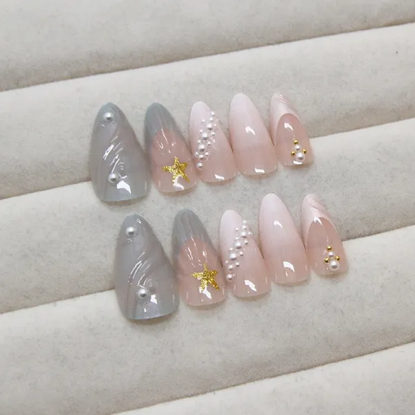 24Pcs Long Sea Shell Mermaid Paerl Artificial Nails – View 3