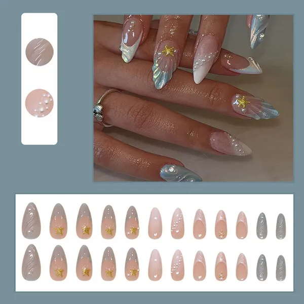 24Pcs Long Sea Shell Mermaid Paerl Artificial Nails – View 4
