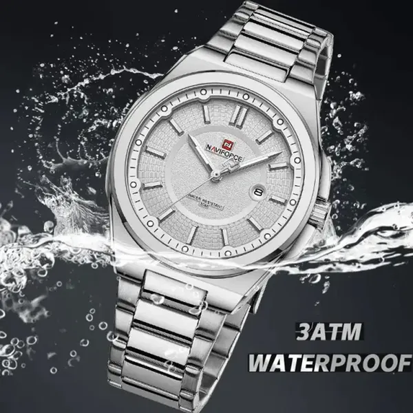 Naviforce 9212 Authentic Stainless Steel Analog Men's Watch – Dial Color: White, Strap Color: White – View 2
