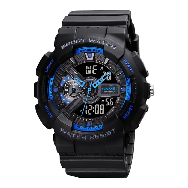 SKMEI 1688 Fashion Sport Waterproof Rubber Analog Digital Men's Watch – Dial Color: Blue, Strap Color: Black – View 1