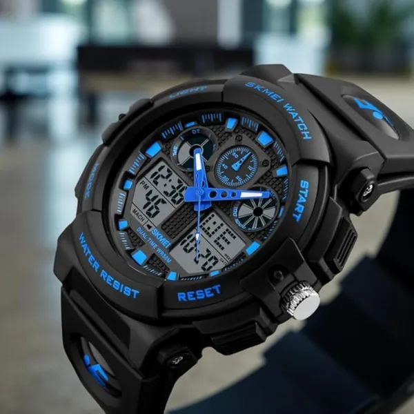 SKMEI 1688 Fashion Sport Waterproof Rubber Analog Digital Men's Watch – Dial Color: Blue, Strap Color: Black – View 4