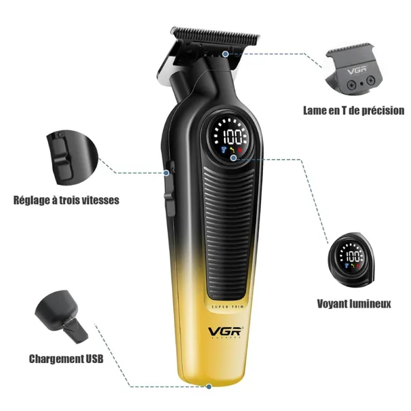 VGR V-996 Professional Hair Trimmer – Color: Gold – View 2
