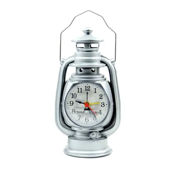 Vintage Alarm Clock Retro Oil Lamp Table Clock Watch – Color: White – View 1