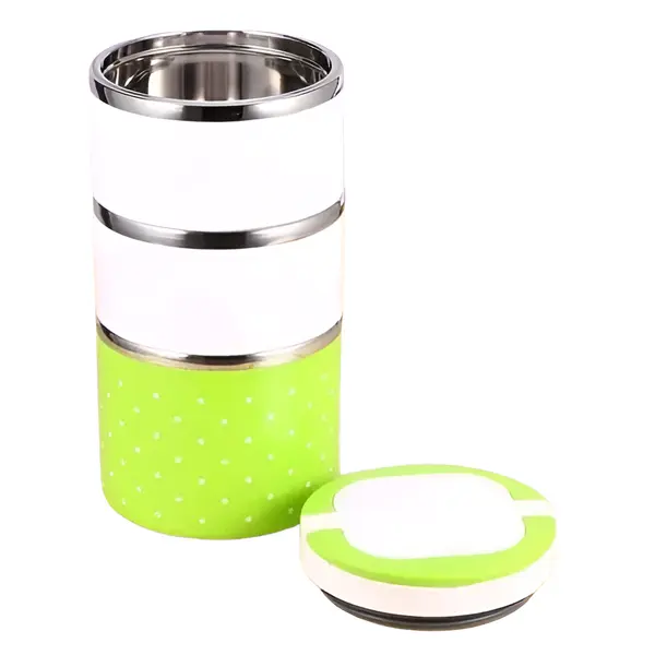Multicolor 3 Container Plastic Snack Tiffin Lunch Box  – Color: Green – View 1