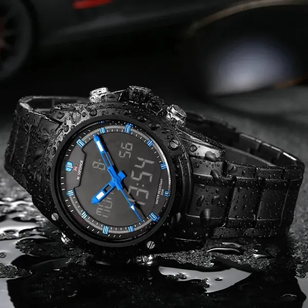 NAVIFORCE NF9050 Stainless Steel Dual Time Wrist Men's Watch – Dial Color: Blue, Strap Color: Black – View 3