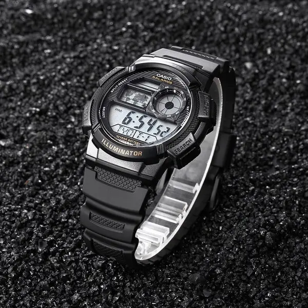 Casio AE-1000W-1AVDF Youth World Time Water Resistant Multifunctional Digital Watch  – Dial Color: Silver, Strap Color: Black – View 5