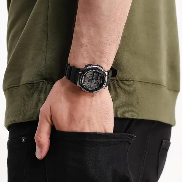 Casio AE-1000W-1AVDF Youth World Time Water Resistant Multifunctional Digital Watch  – Dial Color: Silver, Strap Color: Black – View 8