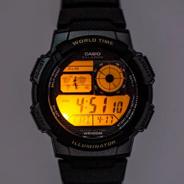 Casio AE-1000W-1AVDF Youth World Time Water Resistant Multifunctional Digital Watch  – Dial Color: Silver, Strap Color: Black – View 7