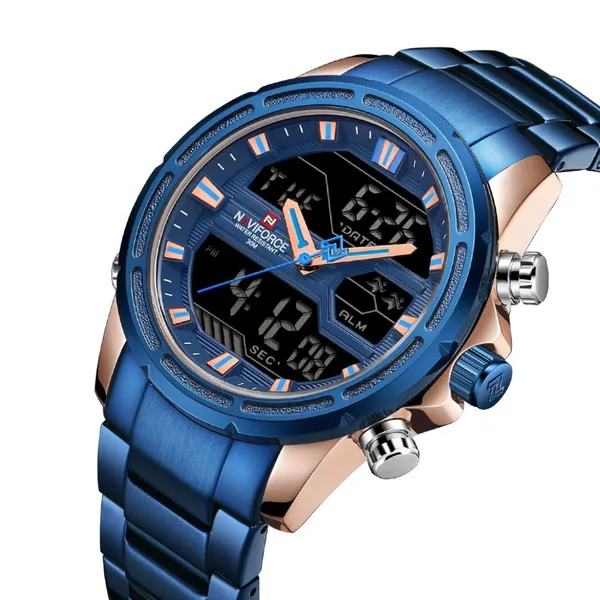 Naviforce NF9138 Luxurious Stainless Steel Men's Watch – Dial Color: Blue, Strap Color: Blue – View 2