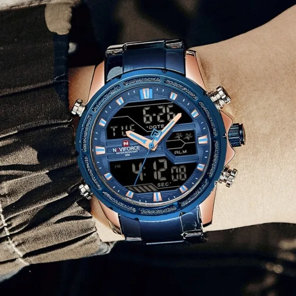 Naviforce NF9138 Luxurious Stainless Steel Men's Watch – Dial Color: Blue, Strap Color: Blue – View 4