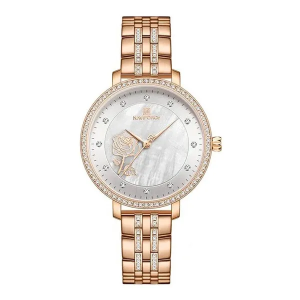 Naviforce 5017 Quartz Stainless Steel Women’s Watch – Dial Color: Silver, Strap Color: Rose – View 1