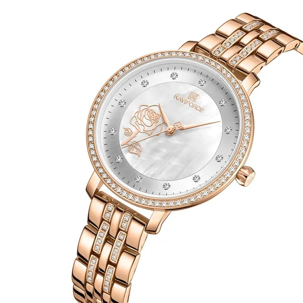 Naviforce 5017 Quartz Stainless Steel Women’s Watch – Dial Color: Silver, Strap Color: Rose – View 2
