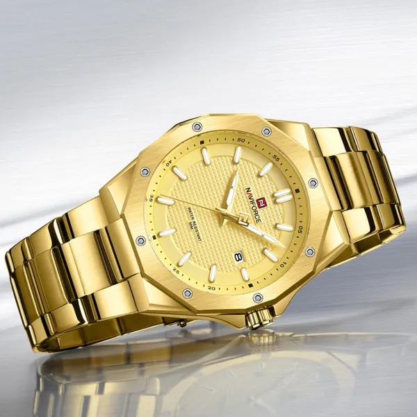NAVIFORCE NF9200S Stainless Steel Analog Men's Watch – Dial Color: Gold, Strap Color: Gold – View 3