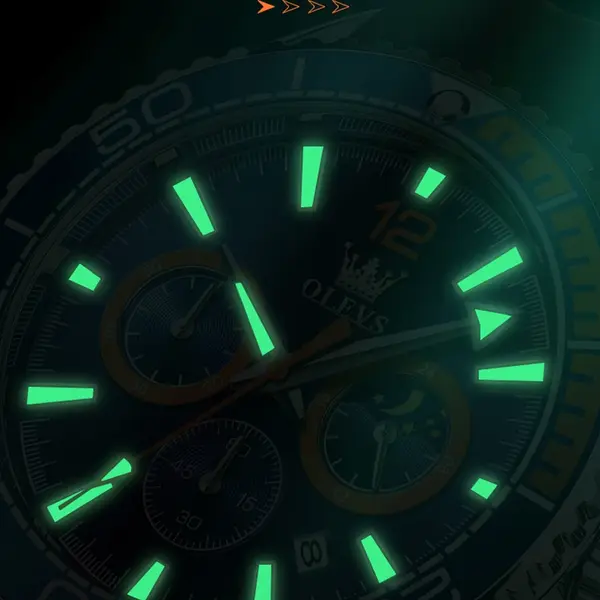 OLEVS 9916 Sports Waterproof Luminous Multifunction Silicone Band Men's Quartz Wristwatch  – Dial Color: Green, Strap Color: Black – View 3