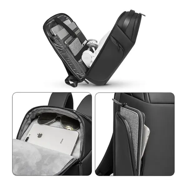 BANGE BG-7277 Business Large Capacity Backpack Men Waterproof Travel Computer Backpack – Color: Black – View 3