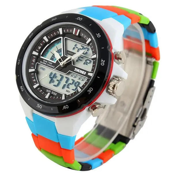 SKMEI 1016 Dual Time PU Leather Sporty Men's Watch – Dial Color: Black, Strap Color: Blue – View 3