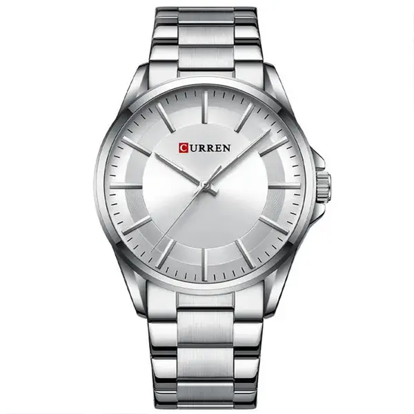 Curren 8429 Luxury Stainless Steel Analog Men's Watch – Dial Color: White, Strap Color: White – View 1