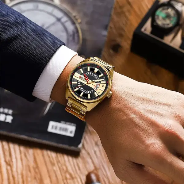 Curren 8403 High-Quality Stainless Steel Fashionable Men's Watch – Dial Color: Black Gold, Strap Color: Gold – View 4