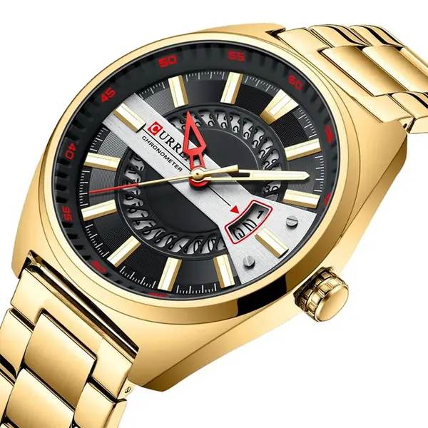 Curren 8403 High-Quality Stainless Steel Fashionable Men's Watch – Dial Color: Black Gold, Strap Color: Gold – View 3