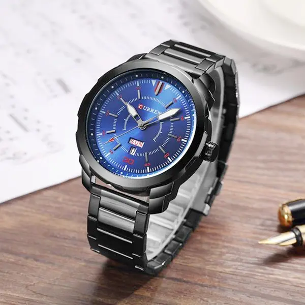 Curren 8266 Luxury Stainless Steel Quartz Fashion Men's Watch – Dial Color: Blue, Strap Color: Black – View 3