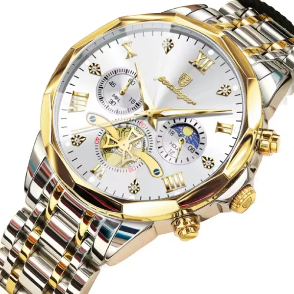 Poedagar 938 Luxury Stainless Steel Chronograph Men's Watch – Dial Color: White, Strap Color: Silver – View 1