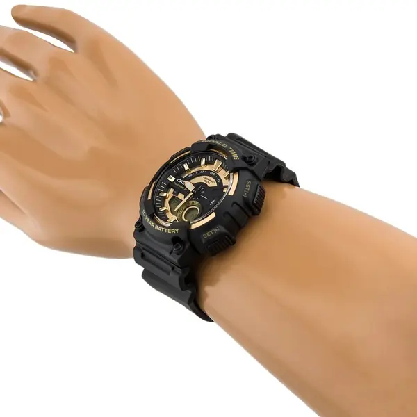 Casio AEQ-110W-1A2V Youth Telememo World Time Analog-Digital Sports Watch  – Dial Color: Gold, Strap Color: Black – View 7