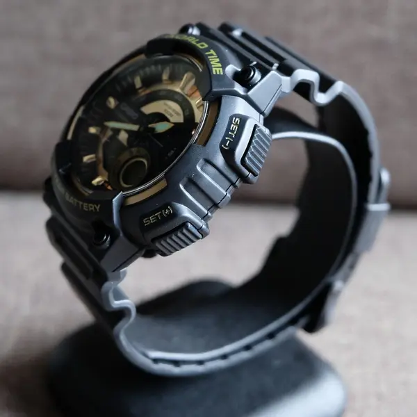 Casio AEQ-110W-1A2V Youth Telememo World Time Analog-Digital Sports Watch  – Dial Color: Gold, Strap Color: Black – View 4