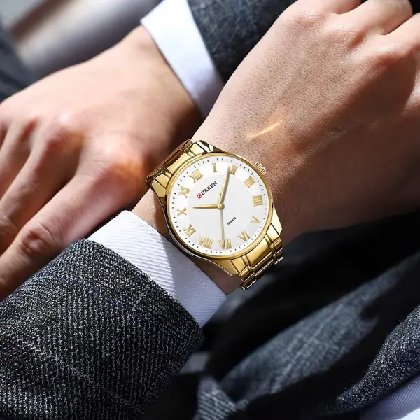 Curren 8407 High Quality Stainless Steel Waterproof Men's Watch – Dial Color: White Gold, Strap Color: Gold – View 4
