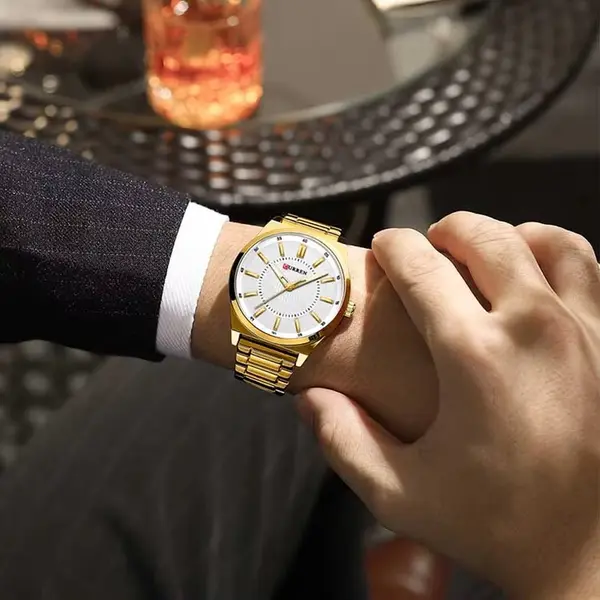 Curren 8407 High Quality Stainless Steel Waterproof Men's Watch – Dial Color: White Gold, Strap Color: Gold – View 5