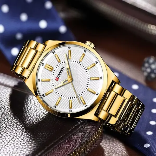Curren 8407 High Quality Stainless Steel Waterproof Men's Watch – Dial Color: White Gold, Strap Color: Gold – View 3