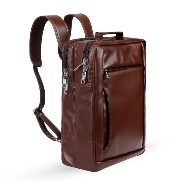 100% Genuine Cow Leather Unique Smart & Stylish 3 in 1 Backpack – Color: Brown – View 2