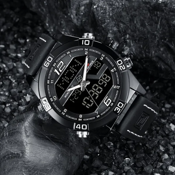 NAVIFORCE NF9128 Dual Display PU Leather Men's Watch – Dial Color: Black, Strap Color: Black – View 6