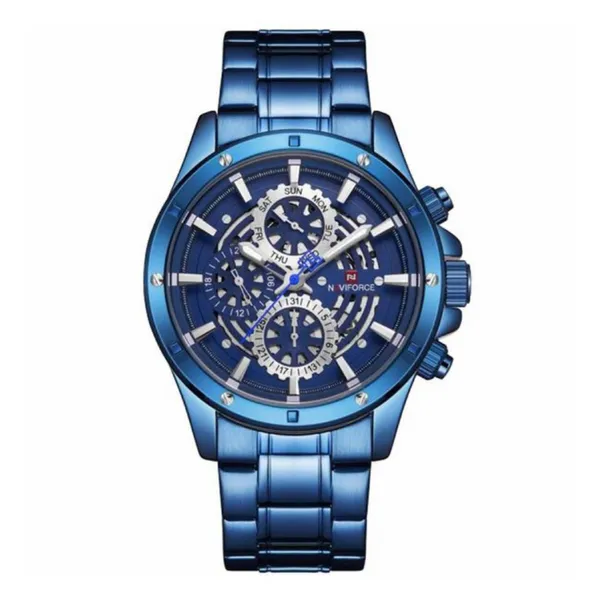 Naviforce NF9150 Luxury Steel Quartz Waterproof Sport Men's Watch – Dial Color: Blue, Strap Color: Blue – View 1