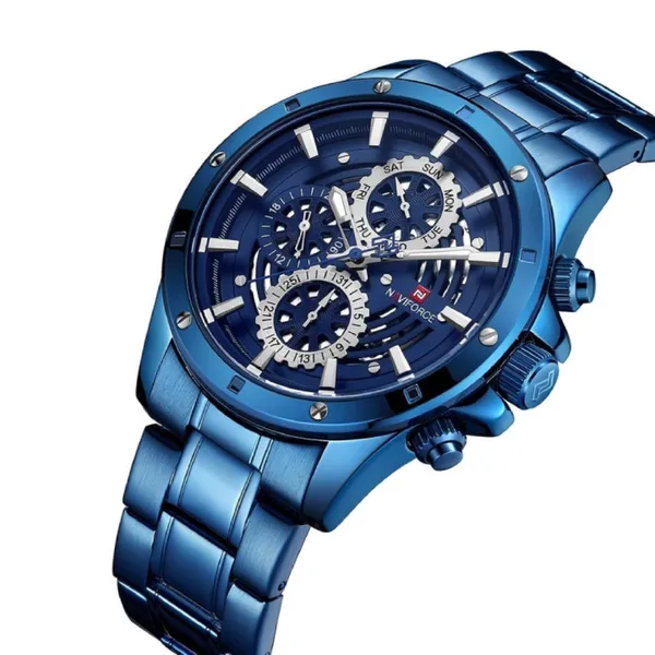 Naviforce NF9150 Luxury Steel Quartz Waterproof Sport Men's Watch – Dial Color: Blue, Strap Color: Blue – View 2