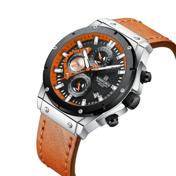 Naviforce 8027 Novicius Chronograph Edition Men's Watch – Dial Color: Black, Strap Color: Orange – View 2