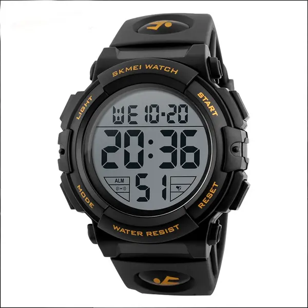SKMEI 1258 Digital Rugged Design PU Leather Sporty Men's Watch – Dial Color: Black, Strap Color: Gold  – View 1