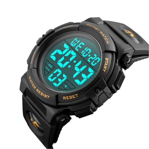 SKMEI 1258 Digital Rugged Design PU Leather Sporty Men's Watch – Dial Color: Black, Strap Color: Gold  – View 3