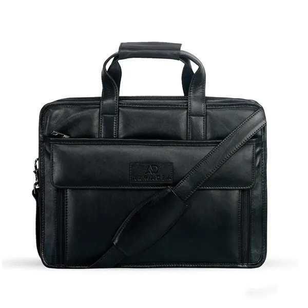 Genuine Cow Leather Laptop Corporate Design Official Bag – Color: Black – View 1