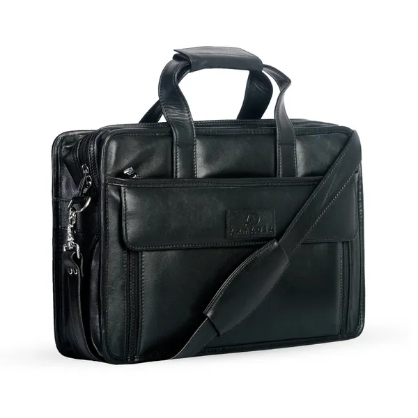 Genuine Cow Leather Laptop Corporate Design Official Bag – Color: Black – View 2