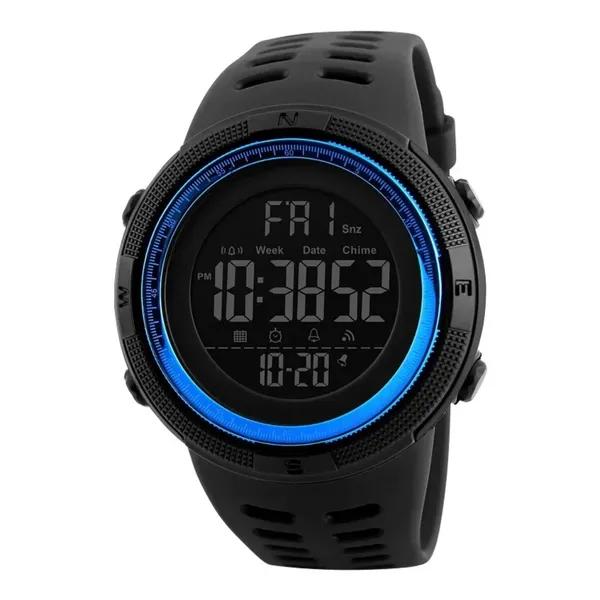 Skmei 1251 Digital Dial PU Strap Waterproof Sports Men's Watch – Dial Color: Blue, Strap Color: Black – View 1