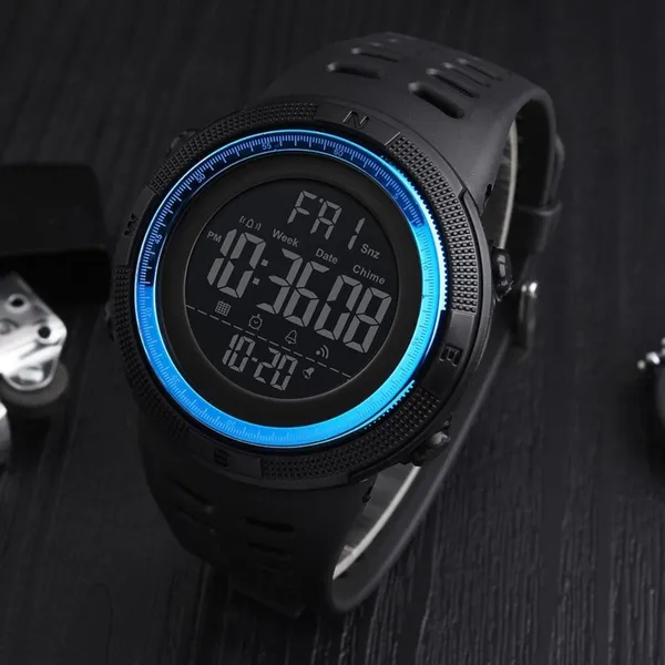 Skmei 1251 Digital Dial PU Strap Waterproof Sports Men's Watch – Dial Color: Blue, Strap Color: Black – View 4