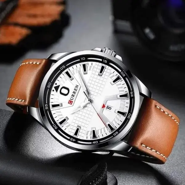  Curren 8379 Genuine Leather Strap Quartz Comfortable Men's Watch  – Dial Color: White, Strap Color:  Brown  – View 3