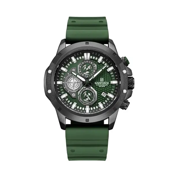 NAVIFORCE NF8036  Luxury Military Sports Quartz Analog Men's Watch  – Dial Color: Black, Strap Color: Green  – View 1