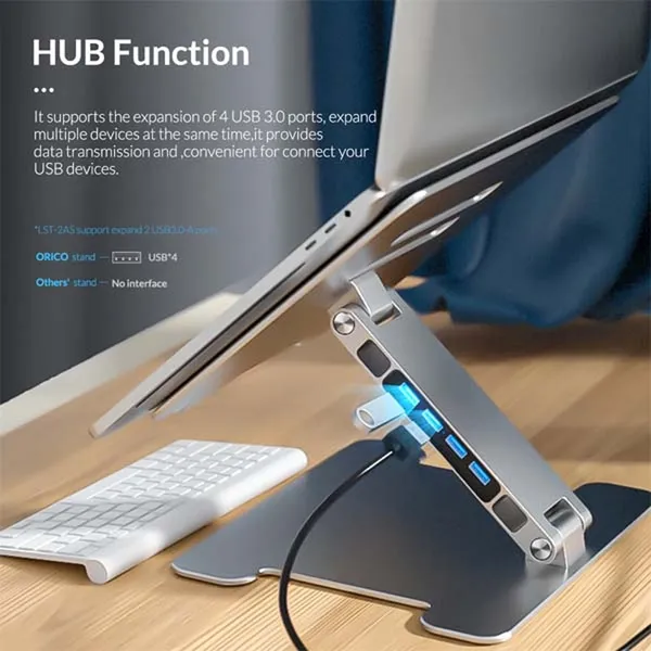ORICO 4 Port USB3.0 Foldable Aluminum Notebook Riser Desktop Laptop Stand for MacBook Dell – View 4