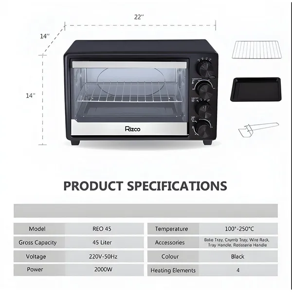 Rizco REO 45 Electric Oven 45 Liter Capacity – View 2